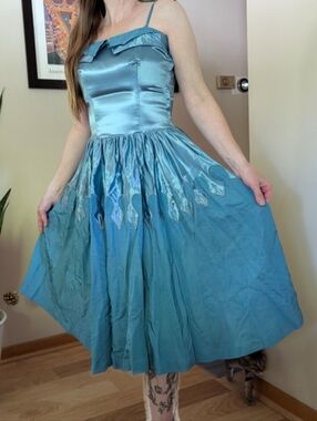 Vintage Satin Blue Tea Dress